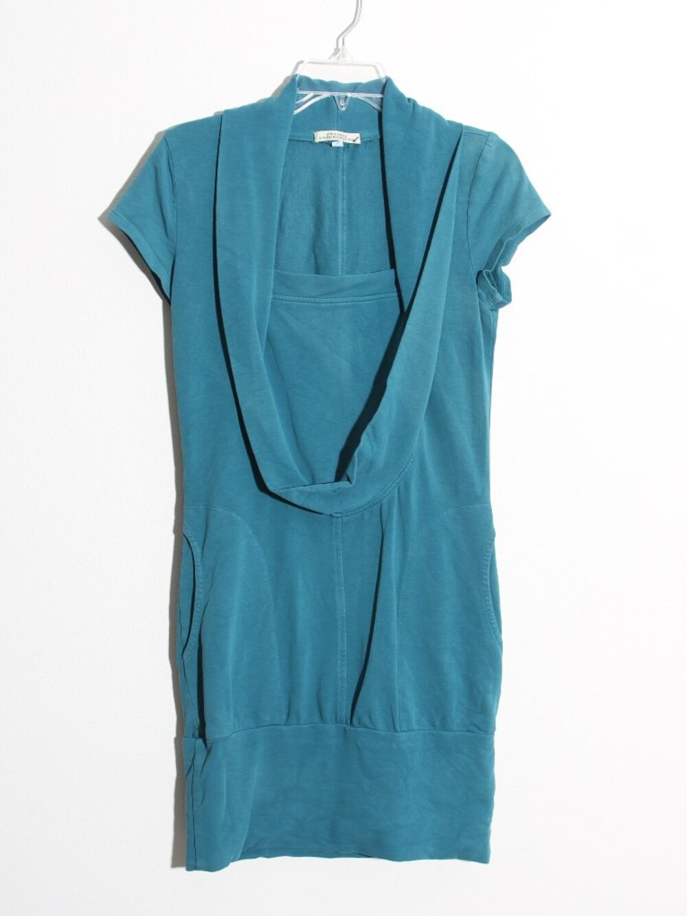 Prairie Underground Dress Teal Cowl Neck Stretch Short Sleeves Size Small